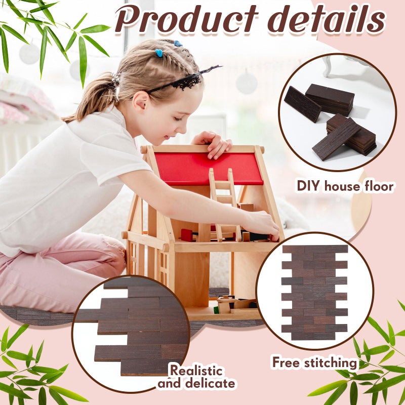 Burbell 400 Pcs Miniature Dollhouse Flooring 1: 12 Scale Mini Wooden Dollhouse Floor Boards Geometric Bamboo Furniture for Model Accessories(Dark Brown) - Image 3